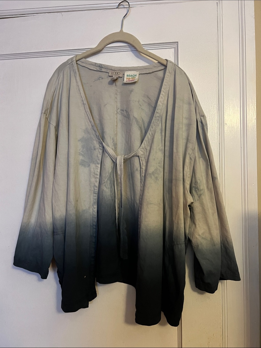 Ombre Tie-Front Top in Gray and Black